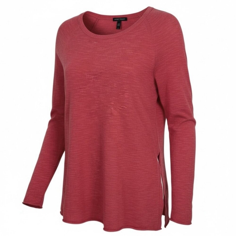 Eileen Fisher Tunic Top Size Small Organic Linen Cotton Knit Hem Slit Salmon